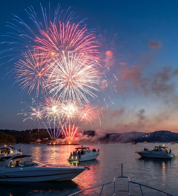 4th of July celebration on Lake of the Ozarks aboard Sandy Buns charter